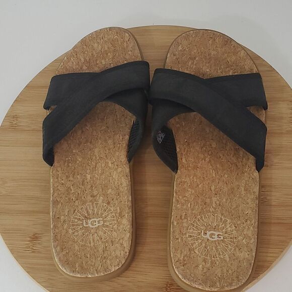 UGG Seaside Slide Cowhide Black Slippers Men's Size 10 Style # 1092172-BLK - Picture 6 of 8